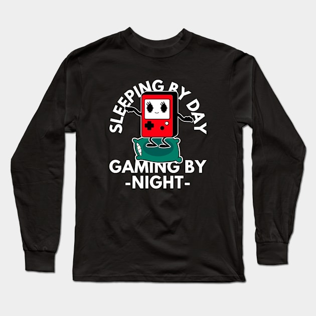 Sleeping By Day Gaming By Night Long Sleeve T-Shirt by FullOnNostalgia
